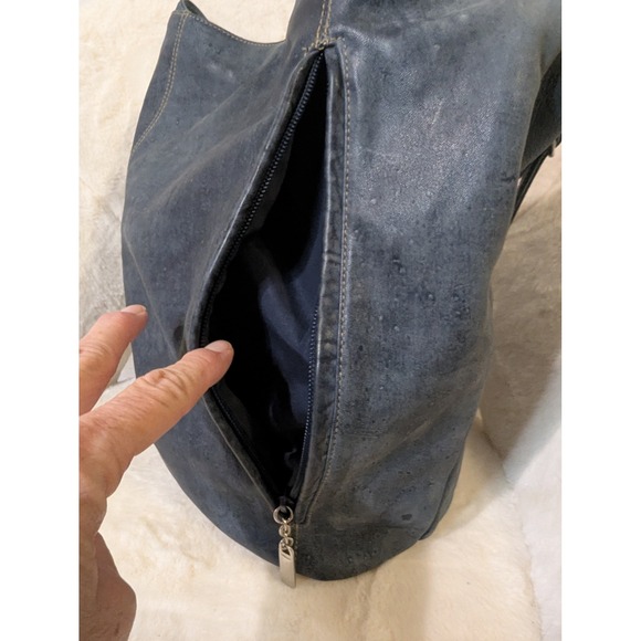 Derek Alexander Leather Hobo Shoulder Bag Dark Blue Distressed Style - Picture 3 of 16